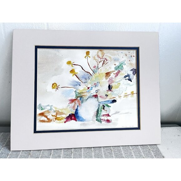 Signed Original Watercolor Still Life Flowers Vase Modern Art Matt Juliet Smith